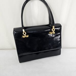Vintage Igor Handbag Black Patent Leather Top Handle Jackie-O